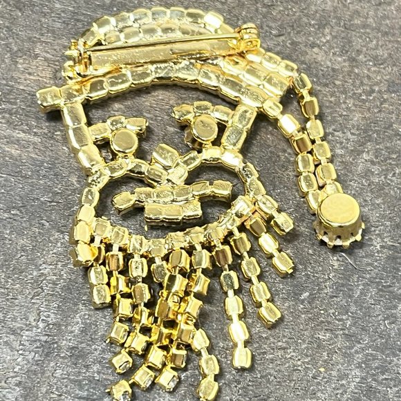 Vintage Santa Claus Brooch Red Black Clear Prong Setting Crystal Rhinestones - Picture 4 of 8